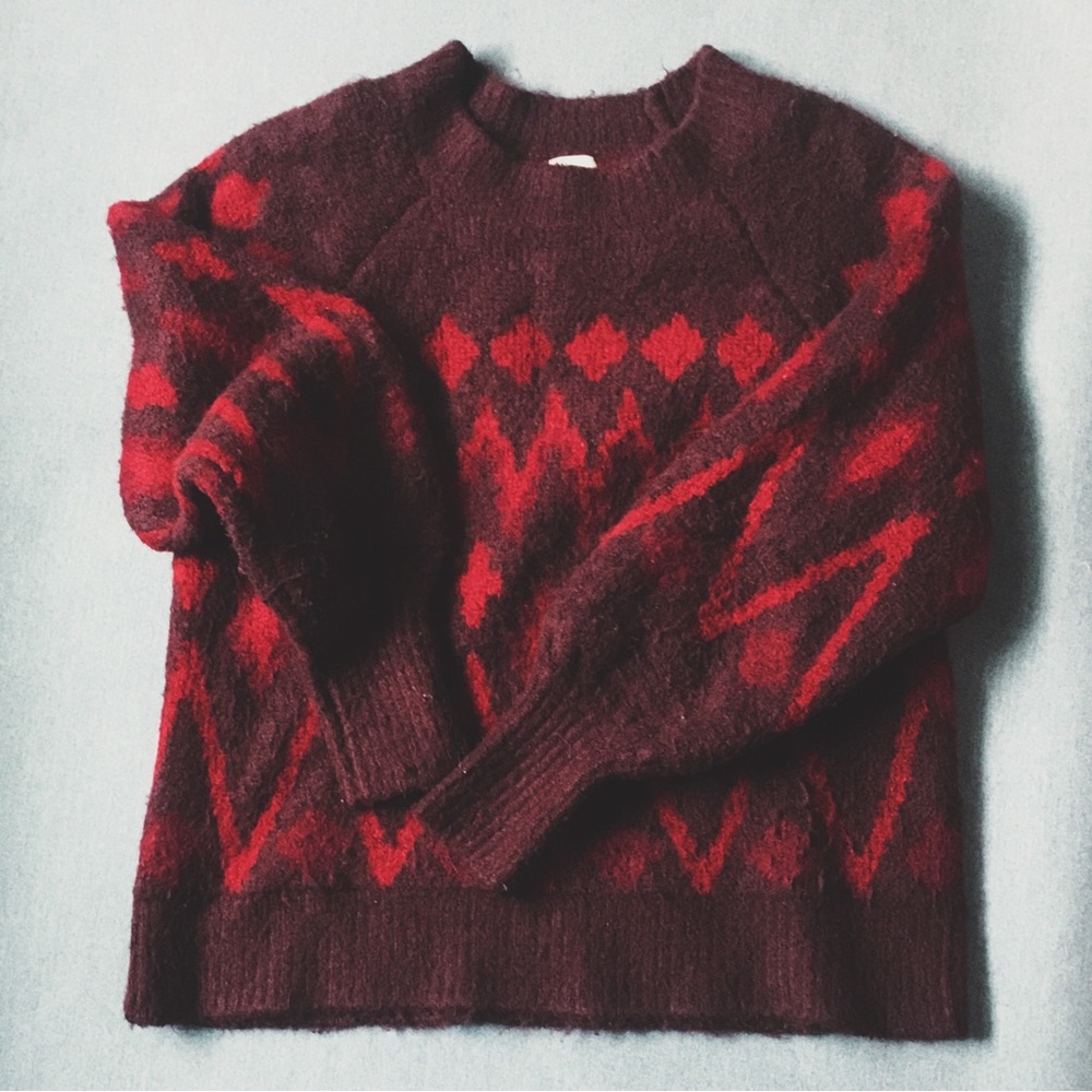 A New Day Red and Burgundy Balloon Sleeve Oversize Sweater